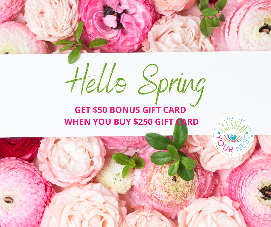 Hello Spring - Get $50 Bonus Gift Card When You Buy $250 Gift Card (Graphic - Various pink flowers)